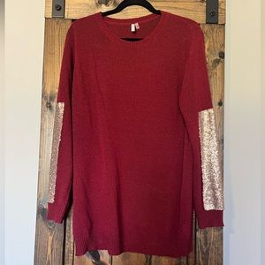 Pink Blush Maternity maroon sweater with gold sleeve accents. Size S/M.